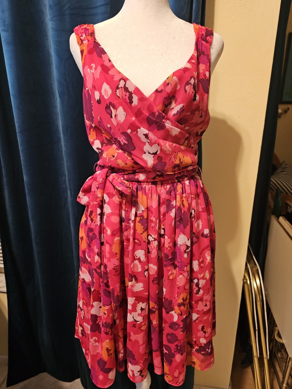 Express Pink Floral Wrap Midi Dress
